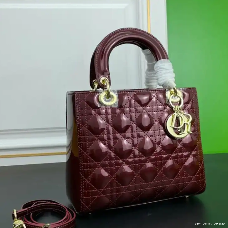 Bag Calfskin Burgundy Dior Gold Medium Lady Patent Cannage 0608 Luxury